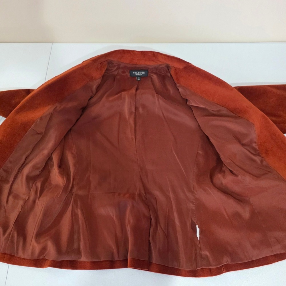 Talbots Blazer Women 14 Rust Orange Velvet Corduroy One Button Professional Fall - Picture 6 of 10